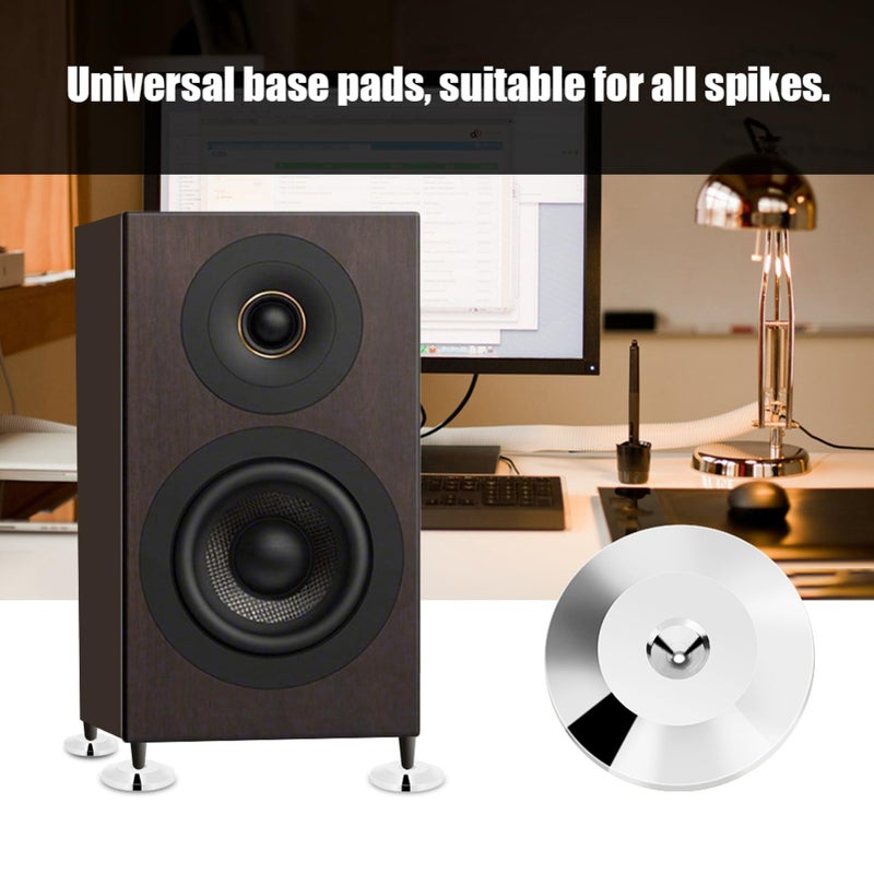 ZERONE 8 Pcs 25 x 4mm Universal Copper Speaker Spikes Pads Speaker Shock Base Pad Isolation Stand Feet Cone Base Mats Floor Disc(Silver) - Image 2